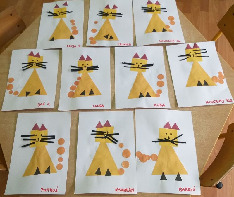 Zwierzęta Z Figur Geometrycznych Dla Dzieci Kotki z figur geometrycznych - gr. I | Przedszkole Samorządowe nr 6 w